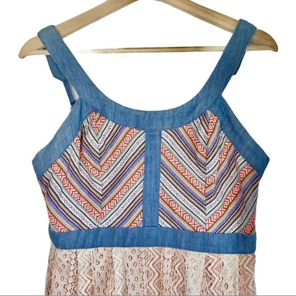 Flying Tomato Boho Aztec Lace Denim Dress - Picture 3 of 8